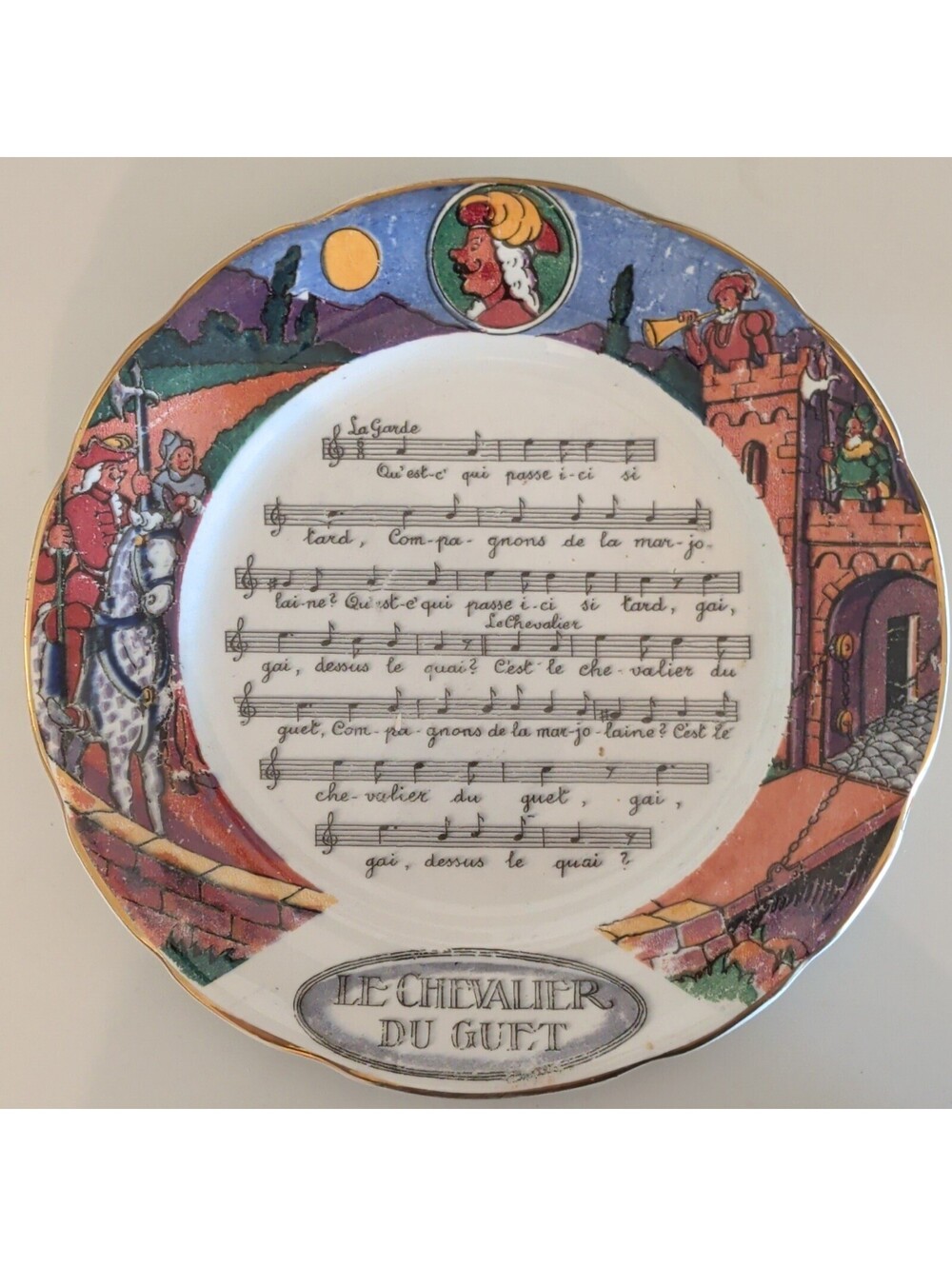 Sarreguemines Collector Plate Le Chevalier du Guet Music France 8 in White